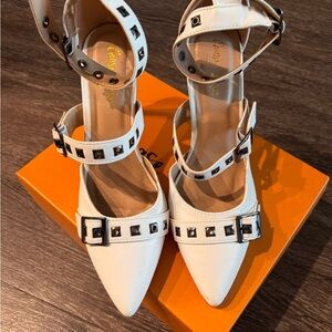 Elegant White Studded Women's Heels